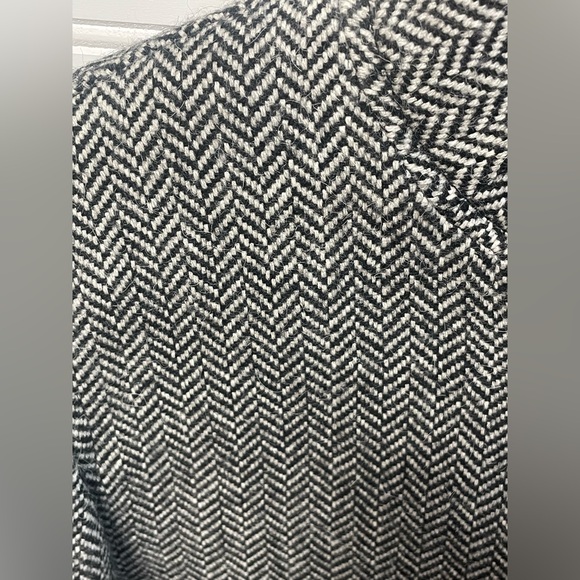 Lauren Ralph Lauren Black & White Herringbone Jacket Wool Alpaca Leather Size 4 - Picture 4 of 11